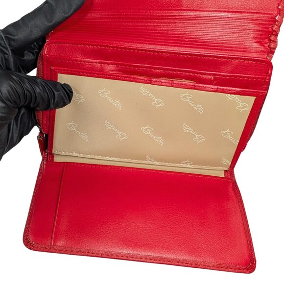 Buxton Red Pebbled Leather Whipstitch Long Zippy Continental Checkbook Wallet - Picture 9 of 10